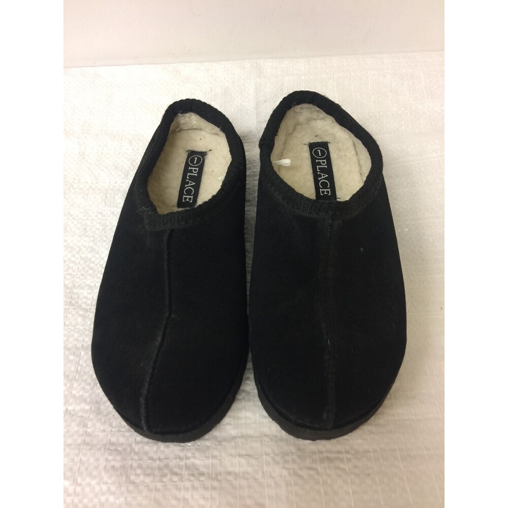 Children Place for kids black  faux Fur Lined  suede  sip on Slippers size 1